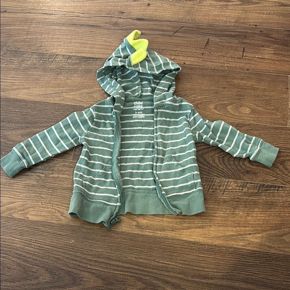 Carter's Green and White Hooded Sweatshirt with Zipper